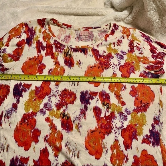 Daisy Fuentes Top Large Cream Orange Purple Gold Abstract Floral Cotton - Picture 13 of 14